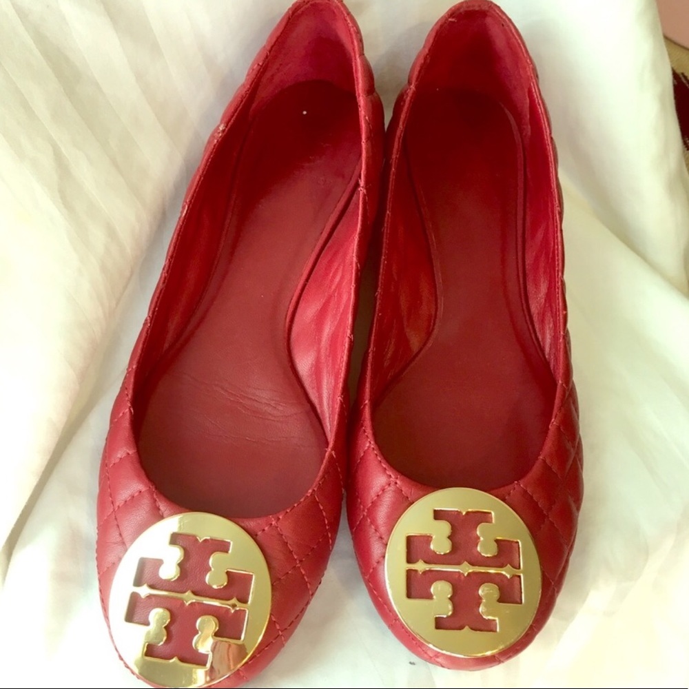 Tory Burch Red Quilted Flats